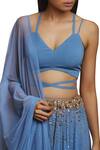 Shop_Shloka Khialani_Blue Net, Crepe, Georgette Halter Neckline Embroidered Lehenga Set _Online_at_Aza_Fashions
