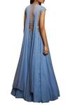 Shop_Shloka Khialani_Blue Net, Crepe, Georgette V Neck Embroidered Lehenga Set _at_Aza_Fashions