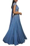 Shloka Khialani_Blue Net, Crepe, Georgette V Neck Embroidered Lehenga Set _Online_at_Aza_Fashions