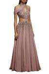 Shloka Khialani_Purple Net, Crepe, Georgette Halter Neckline Embroidered Anarkali With Dupatta _at_Aza_Fashions