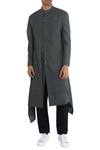 Antar Agni_Green Handwoven Cotton Asymmetric Jacket _Online_at_Aza_Fashions