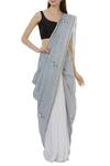 Buy_Galang Gabaan_White Handloom Linen Saree_at_Aza_Fashions