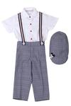 Buy Partykles Blue Terryrayon Checkered Pant And Shirt Set With Suspender at Aza Fashions Buy_Partykles_Blue Terryrayon Checkered Pant And Shirt Set With Suspender _at_Aza_Fashions