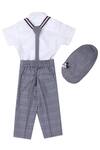 Shop Partykles Blue Terryrayon Checkered Pant And Shirt Set With Suspender at Aza Fashions Shop_Partykles_Blue Terryrayon Checkered Pant And Shirt Set With Suspender _at_Aza_Fashions