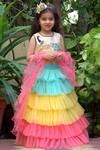 Kids Lane_Multi Color Silk, Net Beads, Zari Multicolor Ruffle Layered Lehenga Set_Online_at_Aza_Fashions