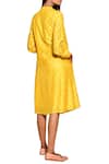 Shop_Swati Vijaivargie_Yellow Cotton Silk Band Collar Printed Flared Tunic _at_Aza_Fashions