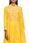 Buy_Swati Vijaivargie_Yellow Cotton Silk Band Collar Printed Flared Tunic _Online_at_Aza_Fashions