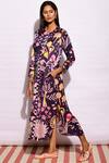 Swati Vijaivargie_Blue Linen Satin Round Printed Long Tunic _Online_at_Aza_Fashions