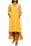 Buy_Swati Vijaivargie_Yellow Cotton Silk V Neck High Low Tunic _at_Aza_Fashions