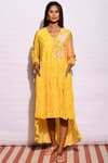 Swati Vijaivargie_Yellow Cotton Silk V Neck High Low Tunic _Online_at_Aza_Fashions