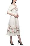 S & V Designs_Off White Dobby Cotton Embroidered Midi Dress_Online_at_Aza_Fashions