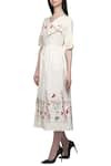 Buy_S & V Designs_Off White Dobby Cotton Embroidered Midi Dress_Online_at_Aza_Fashions