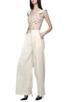 Buy_S & V Designs_Off White Dobby Cotton Sweetheart Neck Embroidered Crop Top Pant Set  _at_Aza_Fashions