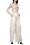 S & V Designs_Off White Dobby Cotton Sweetheart Neck Embroidered Crop Top Pant Set  _Online_at_Aza_Fashions