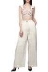 Shop_S & V Designs_Off White Dobby Cotton Sweetheart Neck Embroidered Crop Top Pant Set  _Online_at_Aza_Fashions