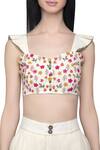 S & V Designs_Off White Dobby Cotton Sweetheart Neck Embroidered Crop Top Pant Set  _at_Aza_Fashions