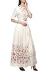 S & V Designs_Off White Dobby Cotton Round Embroidered Maxi Dress  _Online_at_Aza_Fashions