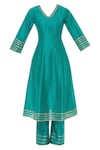 Buy_Khwaab by Sanjana Lakhani_Green Cotton Silk V Neck Kalidar Kurta Set_Online_at_Aza_Fashions