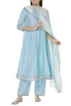 Buy_Khwaab by Sanjana Lakhani_Blue Cotton Silk V Neck Paneled Kurta Set_at_Aza_Fashions