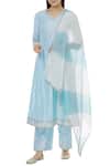 Khwaab by Sanjana Lakhani_Blue Cotton Silk V Neck Paneled Kurta Set_Online_at_Aza_Fashions