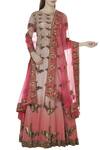 Buy_Nitin Bal Chauhan Fusion_Coral Tulle Round Neck Embroidered Kurta Lehenga Set For Women_at_Aza_Fashions