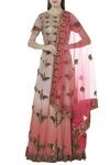 Nitin Bal Chauhan Fusion_Coral Tulle Round Neck Embroidered Kurta Lehenga Set For Women_Online_at_Aza_Fashions