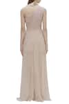 Shop_Babita Malkani_Beige Neopren Asymmetric Flared Gown_at_Aza_Fashions