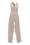 Shop_Babita Malkani_Beige Neopren Asymmetric Flared Gown_Online_at_Aza_Fashions