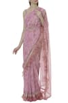 Buy_Avvantikaa S Parwani_Pink Organza Ruffle Saree And Blouse Set_at_Aza_Fashions