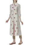 Buy_Ivory by Dipika_White Textured Cotton Stand Fall Embroidered Kurta And Pant Set  _at_Aza_Fashions