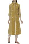 Buy_Ivory by Dipika_Yellow Textured Cotton Stand Fall Collar Kurta Pant Set  _at_Aza_Fashions