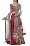 Buy_Ivory by Dipika_Pink Chanderi Leaf Neck Embroidered Lehenga Set  _at_Aza_Fashions