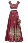 Shop_Ivory by Dipika_Pink Chanderi Leaf Neck Embroidered Lehenga Set  _Online_at_Aza_Fashions