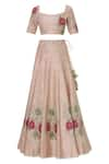 Shop_Ivory by Dipika_Peach Raw Silk Square Neckline Chanderi Embroidered Lehenga Set  _Online_at_Aza_Fashions