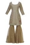 Buy_Ivory by Dipika_Beige Chanderi Round Kurta Sharara Set  _Online_at_Aza_Fashions