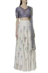 Ivory by Dipika_Grey Chanderi V Neck Embroidered Lehenga Set  _Online_at_Aza_Fashions