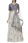 Buy_Ivory by Dipika_Grey Chanderi V Neck Embroidered Lehenga Set  _Online_at_Aza_Fashions