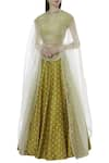 Buy_Ivory by Dipika_Green Chanderi Round Neck Embroidered Lehenga Set  _Online_at_Aza_Fashions