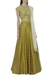 Ivory by Dipika_Green Chanderi Round Neck Embroidered Lehenga Set  _Online_at_Aza_Fashions