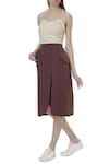 Buy_Chambray & Co._Wine Linen Midi Skirt_at_Aza_Fashions
