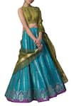 Buy_Ekaya_Blue Silk Banarasi Handwoven Lehenga Set_at_Aza_Fashions