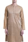 Shop_SAKSHAM & NEHARICKA_Beige Cotton Striped Short Kurta  _Online_at_Aza_Fashions