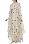 Buy_Sva By Sonam & Paras Modi_Beige Silk Printed Draped Skirt And Cape Set_at_Aza_Fashions