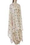 Sva By Sonam & Paras Modi_Beige Silk Printed Draped Skirt And Cape Set_Online_at_Aza_Fashions