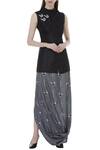 Buy_Sva By Sonam & Paras Modi_Black Silk Printed Draped Skirt Set_at_Aza_Fashions