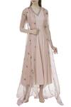 Buy_Sva By Sonam & Paras Modi_Beige Spun Printed Cape And Pant Set_at_Aza_Fashions