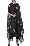 Buy_Sva By Sonam & Paras Modi_Black Silk Printed Cape,kurta And Pant Set_at_Aza_Fashions