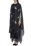Buy_Sva By Sonam & Paras Modi_Black Silk Printed Cape,kurta And Pant Set_Online_at_Aza_Fashions