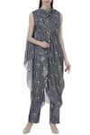 Buy_Sva By Sonam & Paras Modi_Grey Silk Printed Draped Tunic And Pant Set_at_Aza_Fashions