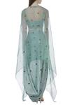 Shop_Sva By Sonam & Paras Modi_Blue Organza Printed Draped Skirt And Cape Set_at_Aza_Fashions